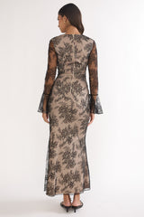 Lysandra Flared Cuff Maxi Dress Lace Black