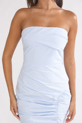 Paradisa Strapless Ruched Maxi Dress Blue