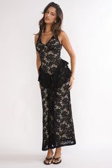 Serenella Peplum Lace Maxi Dress Black