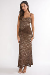 Keep Them Talking Ruched Waist Maxi Dress Chocolate