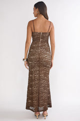 Keep Them Talking Ruched Waist Maxi Dress Chocolate