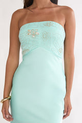 At Dusk Beaded Bust Strapless Maxi Dress Blue