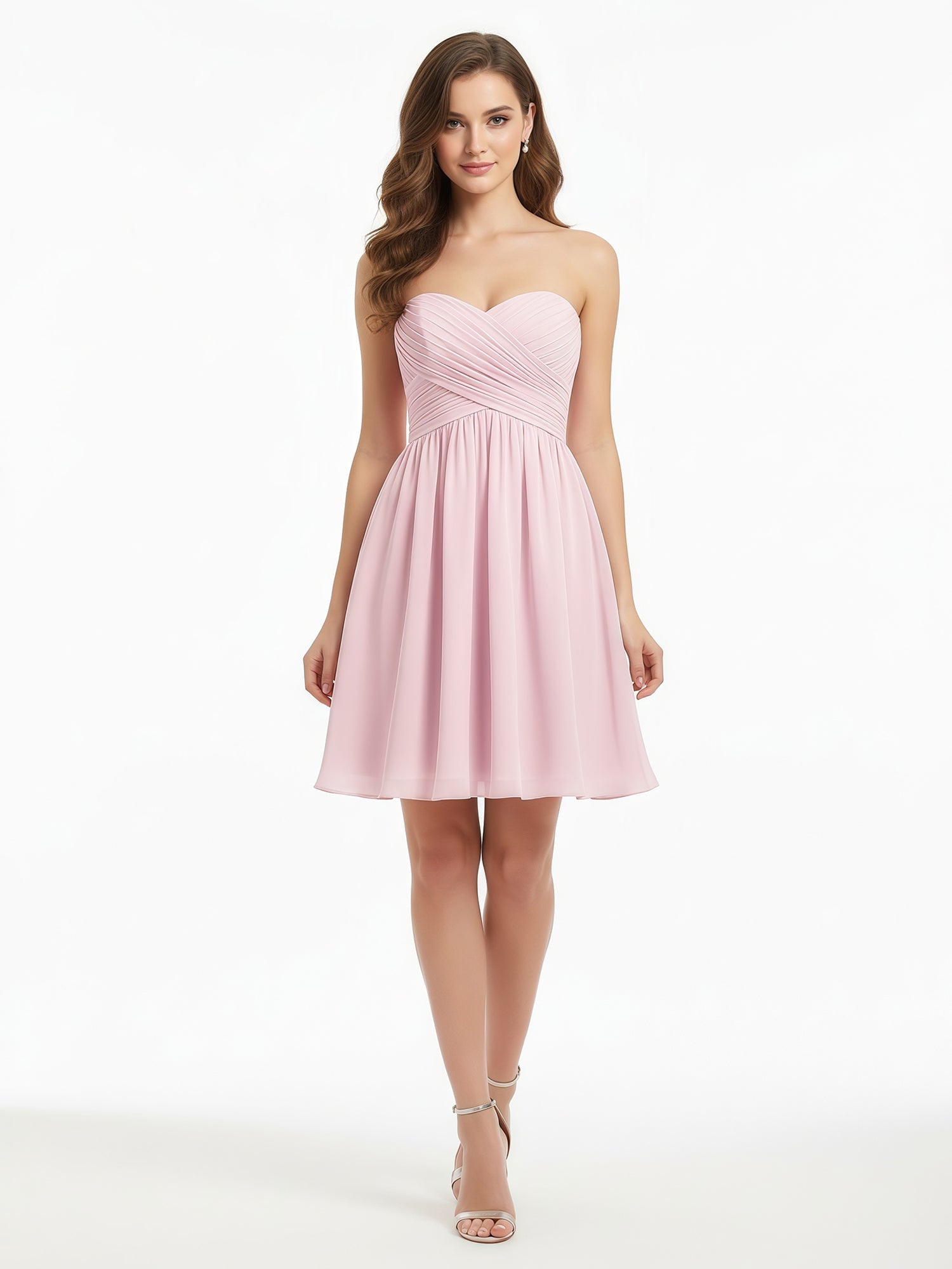 Sans Bretelles Col en Cœur Robe Demoiselle d'honneur Courte Rose Bonbon