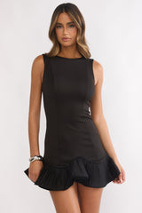 Chandelia Accordion Pleat Frill Mini Dress Black