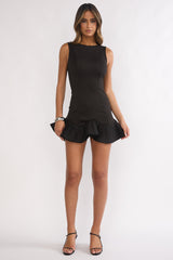 Chandelia Accordion Pleat Frill Mini Dress Black