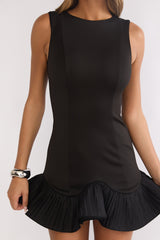 Chandelia Accordion Pleat Frill Mini Dress Black
