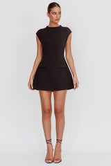 Aristos Cap Sleeve Mini Dress Black