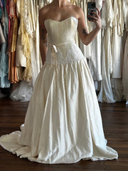 90s Lace detail Drop Waist Raw Silk Dress