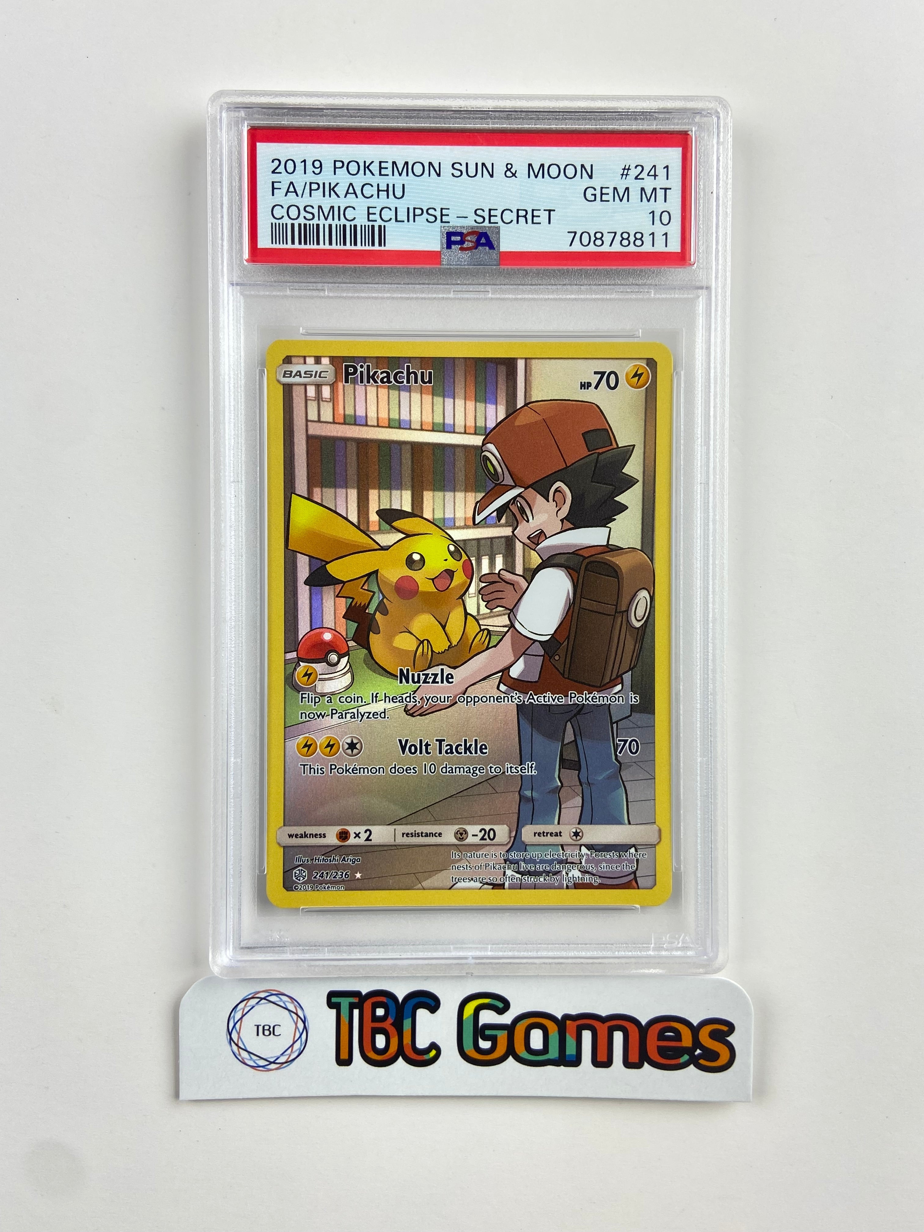 Pikachu Cosmic Eclipse Secret Trainer Red 241/236 PSA 10