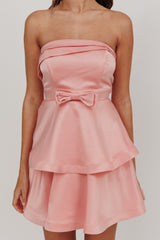 Alix Strapless Tiered Ruffle Mini Dress Rose Pink