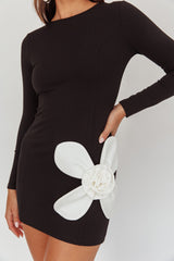 No Competition Oversized Flower Mini Dress Black