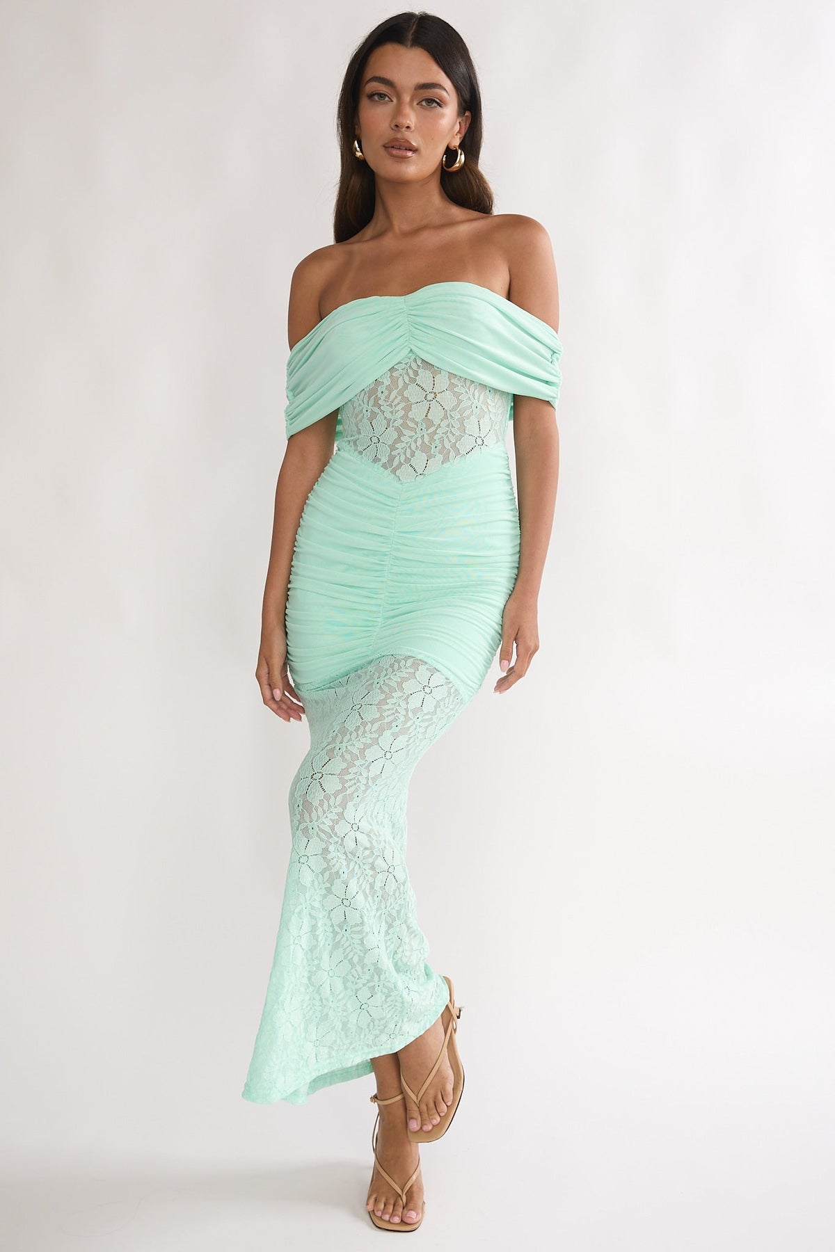 Silver Moon Off-Shoulder Maxi Dress Floral Mint
