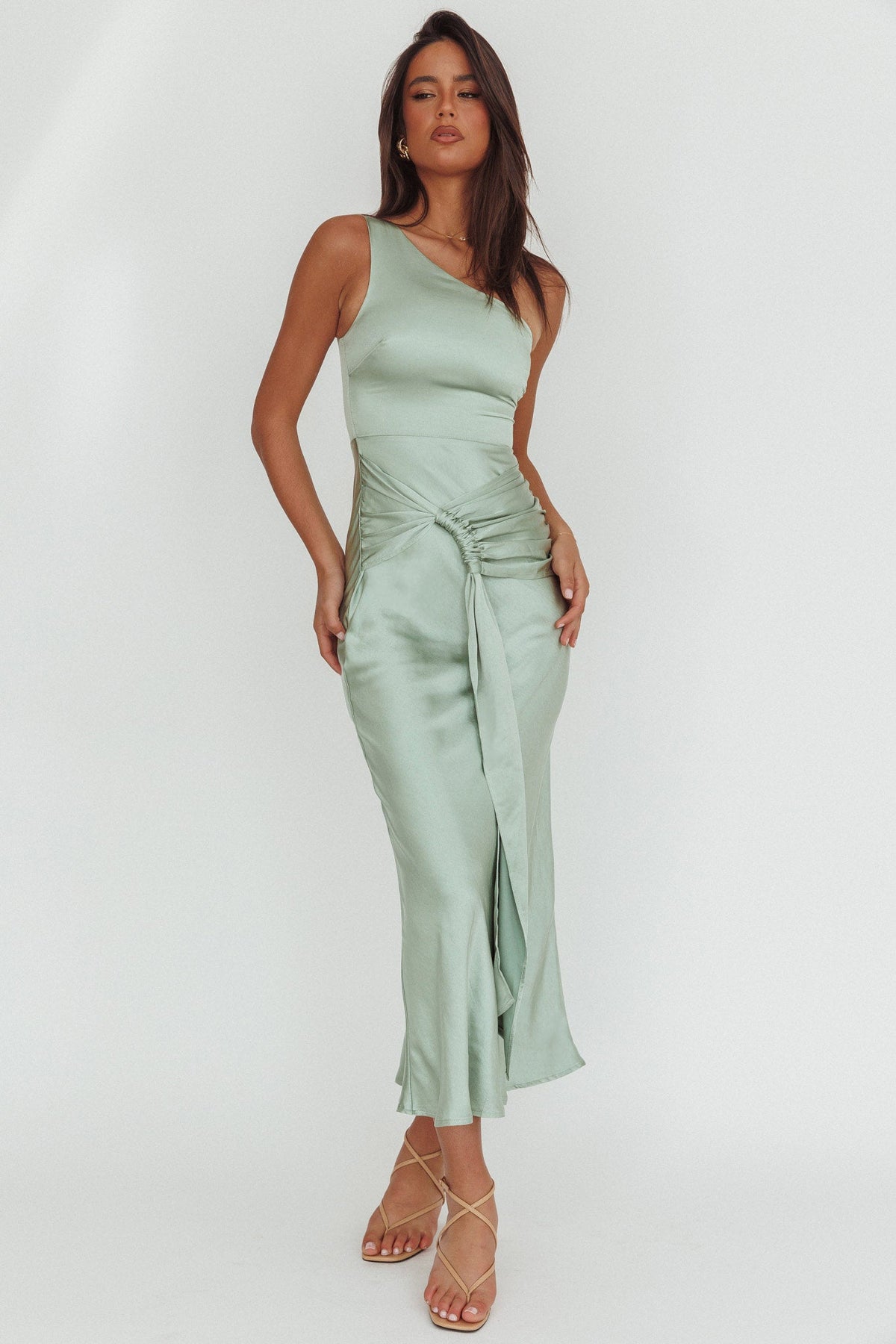 Luli One-Shoulder Waist Sash Maxi Dress Sage