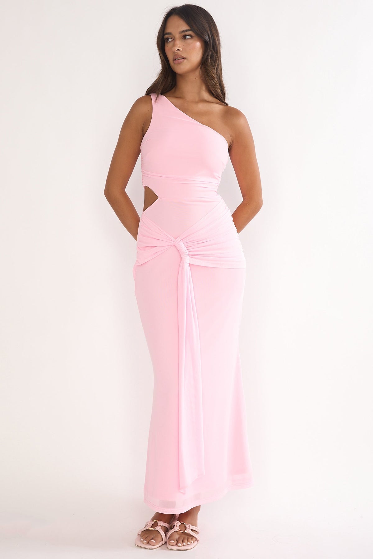 Luli One-Shoulder Cut-Out Maxi Dress Pink