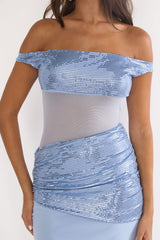 Bellora Off-Shoulder Sequin Trim Maxi Dress Blue