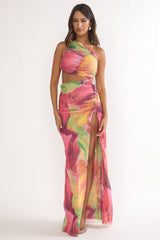 Marvella Open Back Cut-Out Maxi Dress Red Multi