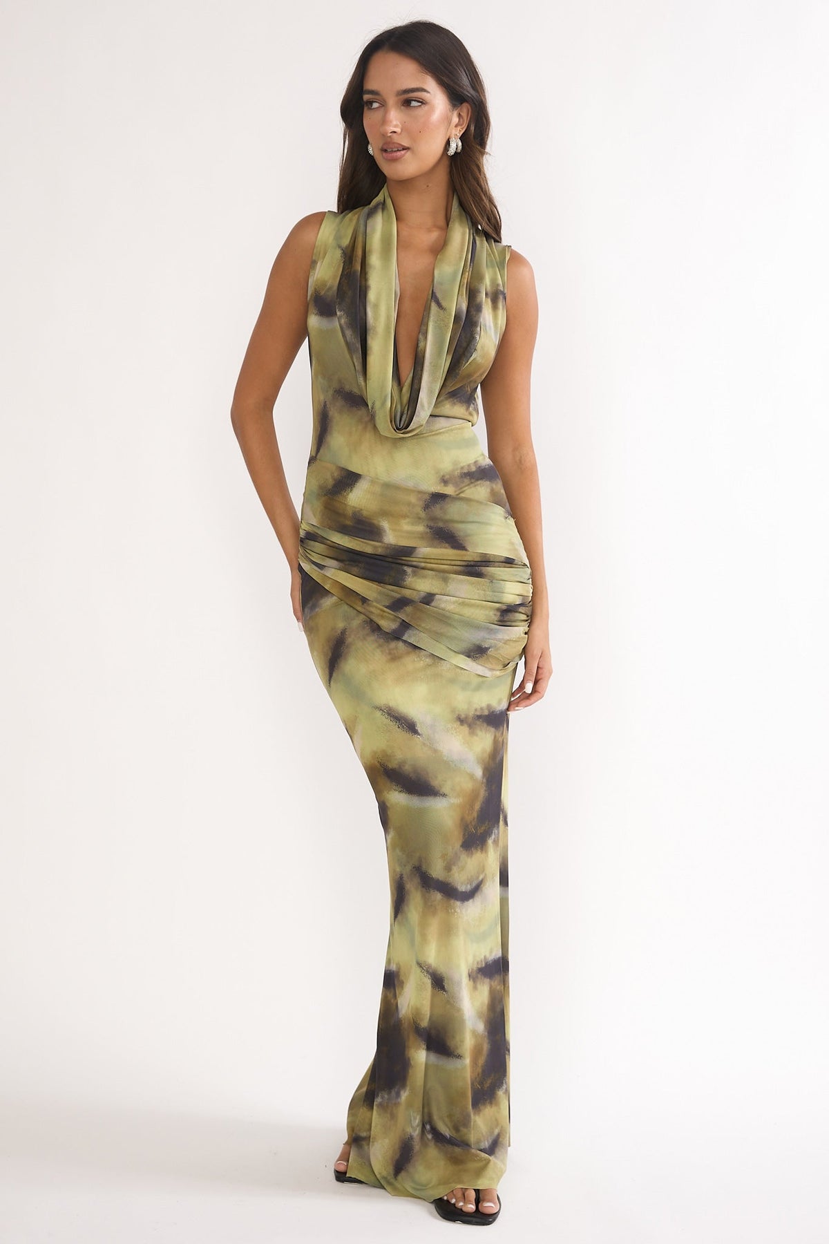 Veya Sleeveless Cowl Maxi Dress Moss