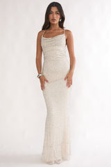 Emillia Strappy Open Back Maxi Dress Sequin Ivory