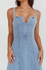 Catch My Drift A-Line Midi Dress Denim Blue