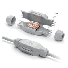 IP68/IP69K Waterproof Gel Cable Junction Box with Lever Connectors – Submersible Electrical Wire Connector for Underground & Outdoor Lighting (Raytech Little Joint Easy)