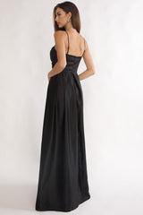 Asterelle Pleated Gathering Maxi Dress Black