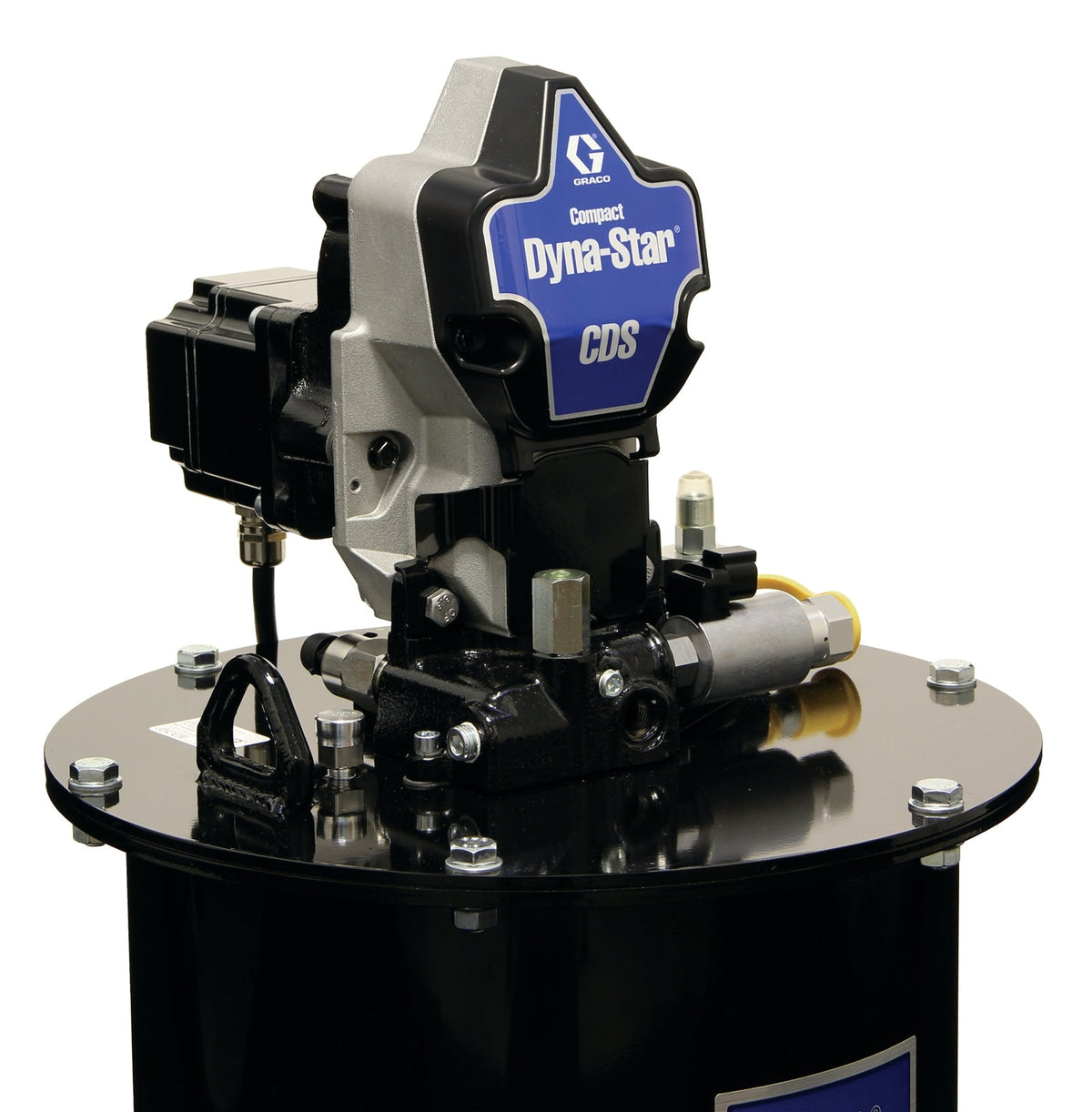 Graco Compact Dyna-Star® 24 VDC Vent-Valve Grease Pump and 60 lb Reservoir, Follower Plate, Pressure and Low-Level Switch, Auto-Fill Shut Off