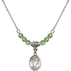Sterling Silver Saint Richard Birthstone Necklace with Peridot Beads - 9093