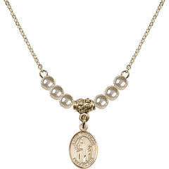 14kt Gold Filled Saint Brendan the Navigator Birthstone Necklace with Faux-Pearl Beads - 9018