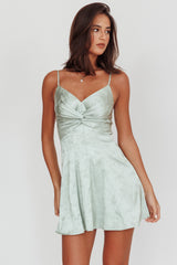 Lumine Floral Jacquard Twist Mini Dress Sage