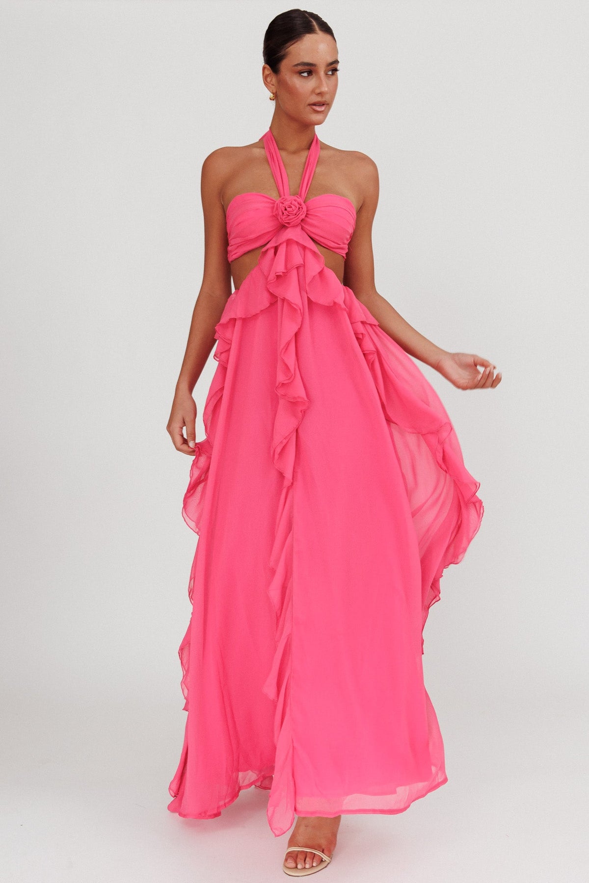 Santiago Cut-Out Ruffle Maxi Dress Fuchsia