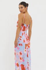 Carter Foldover Neckline Maxi Dress Blue Pink