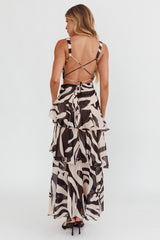 Veda Strappy Back Ruffle Maxi Dress Print Black