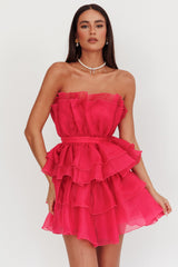 Bon Bon Tiered Chiffon Mini Dress Fuchsia