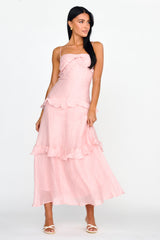 Rise & Glow Frill Trim Textured Midi Dress Blush