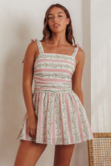 Bestie Tied Shoulder Mini Dress Floral Green