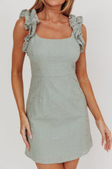 Annie Ruffle Shoulder Strap Mini Dress Olive