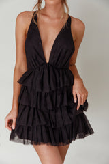 Auguste Tiered Frill Mini Dress Black