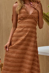 Elexia Tied Shoulder Midi Dress Textured Chocolate