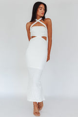 Zadriana Halterneck Textured Midi Dress White