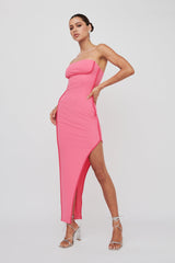 October Strapless Piping Midi Dress Hot Pink