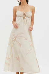 Yuki Tied Bust Midi Dress Sand