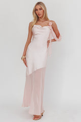 Gilded Dream Shoulder Detail Chiffon Hem Maxi Dress Blush