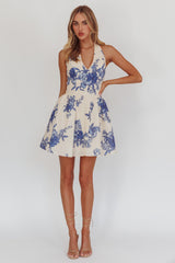 El Corazon Halterneck Mini Dress Floral Blue