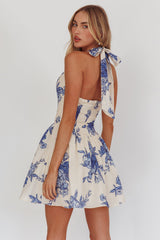 El Corazon Halterneck Mini Dress Floral Blue
