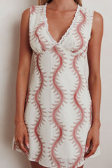 Ashtan Lace Trim Open Back Mini Dress Print Oat