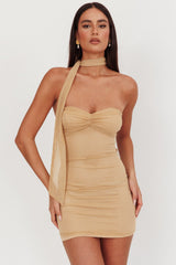 Elma Bandeau Neck Tie Mini Dress Gold