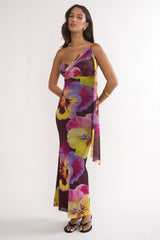 Tallis One-Shoulder Asymmetric Neckline Dress Brown