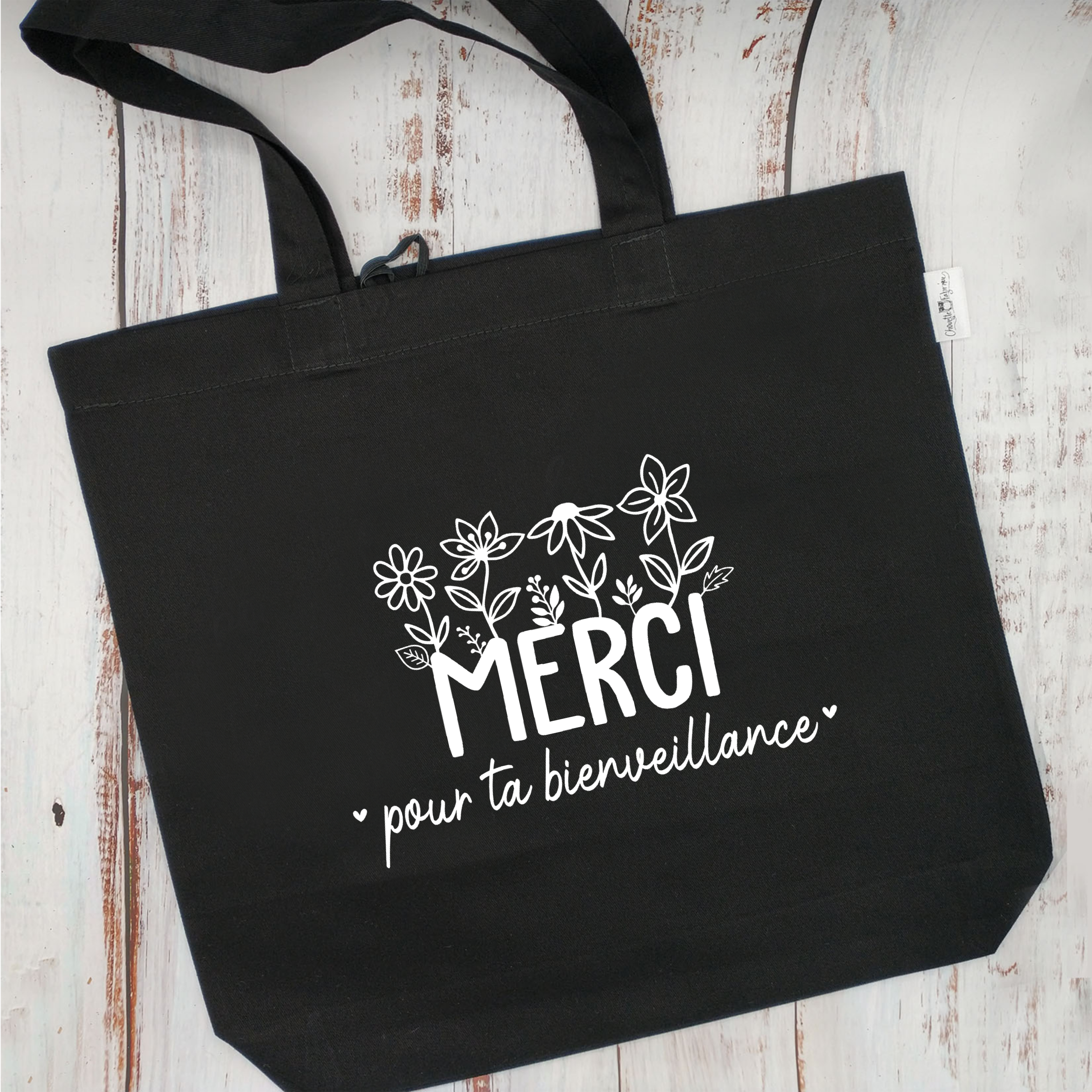 (CHOIX COULEURS) Sac d'épicerie / Sac fourre-tout réutilisable et lavable - MERCI pour ta bienveillance - (Qui se roule pour le rangement)