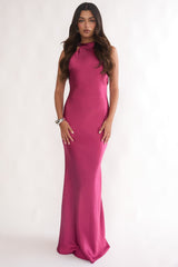 Saphirra Open Cowl Back Maxi Dress Berry