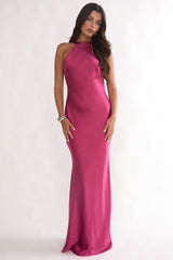 Saphirra Open Cowl Back Maxi Dress Berry